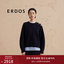 ERDOS 圆领精纺四平空转套衫宽松老钱风保暖加厚女羊绒 藏蓝 160/80A/S