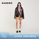 SANDRO【博主同款】经典款女装新复古皮衣夹克外套SFPBL00946 棕黄色 38