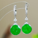 洛丽亚铂Pt950镶嵌天然满绿翡翠A货耳环冰阳绿龙石圆牌翡翠绿耳钉耳扣