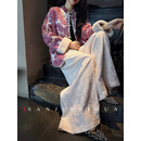 三吉黑花【鼓生花】新中式植物双染阔腿裤裤子女2025新款冬休闲裤 奶米 L