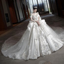 欧维沃婚纱新娘主纱2025高级感大码白色法式礼服25新款高级质感重工奢华 白色拖尾婚纱 XL