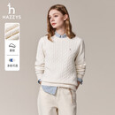 哈吉斯（HAZZYS）女装 2025秋季女士毛衣纯色圆领绞花套头羊毛衫女