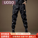UOSO美式重磅黑色多口袋工装裤子男春季新款宽松直筒户外耐磨休闲裤男 黑色 S