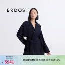 ERDOS 25春夏羊毛西装领廓型短款气质休闲落肩系带女风衣外套 藏蓝 L 170/88A