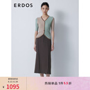 ERDOS 精纺V领修身短袖针织衫撞色拼接女羊绒衫 可可 165/88A/L