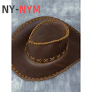 NY-NYM手工纯牛皮西部牛仔帽疯马皮户外哈雷休闲礼帽真皮男士遮阳骑士帽 复古棕