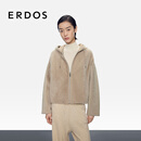 ERDOS【刘雯同款】25秋冬短款连帽拉贡皮毛一体两穿女皮衣外套 大地驼 M 165/84A