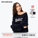 ANN ANDELMAN【明星同款】发泡印花斜领单肩卫衣女套头露肩上衣 宝蓝色 XS