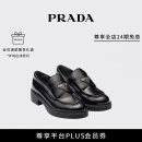 PRADA/普拉达【礼物】女士 Chocolate 亮面皮革厚底乐福鞋 黑色-新款 36