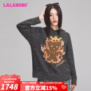 LALABOBO羊毛混纺连帽毛衣女秋冬新款火焰熊宽松针织套头衫LBDD-WSTM12 灰色 厚款 M