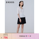 ERDOS 春夏波浪边设计V领半袖女桑蚕丝抽条针织衫 白 M 160/84A