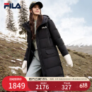 FILA 斐护科技|斐乐官方女士长款羽绒服舒适保暖连帽外套 正黑色-BK 170/88A/L