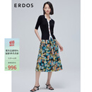 ERDOS 春夏精纺小翻领短袖桑蚕丝岩石纹理扣女针织开衫 黑 M 160/84A