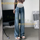 洛德顿 RUODEDUN孕妇裤新款外穿直筒牛仔裤春夏大码休闲阔腿长裤孕妇装 复古蓝 M