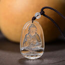 妙聚福天然白水晶本命佛吊坠女项炼兔年生肖守护神文殊菩萨观音男 生肖属狗猪配手工挂绳阿弥 10cm10mm