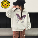 G. DUCKKIDS女童卫衣春季2025新款时尚半拉链蝴蝶结印花中大童儿童长袖打底衫 白灰卫衣 cm 120