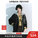 UR2025秋季新款女装时尚复古摩登撞色连帽皮衣外套UYL150030 正黑 M