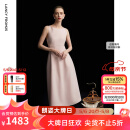 朗姿2025夏季新款优雅一字领无袖连衣裙女高端法式修身收腰裙子 淡粉色 M