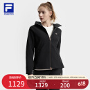 FILA 斐乐官方女装梭织外套2025春新款健身运动基础加绒连帽上衣 深黑-BK L (170) 88A