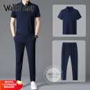 Walker Shop轻奢品牌夏季新款男士高档冰丝运动套装男薄款潮流休闲短袖两件套 藏青色 XL 建议135-150斤