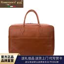 洛斯伯里品牌时尚手提包男大容量真皮短途出差行李包男士商务公文包办公电脑包休闲软皮单肩包 油蜡棕色大 46.5*19*31.5CM（16英寸