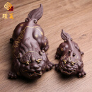 瑾夏名家原矿紫砂茶宠摆件貔貅茶玩金蟾可养全手工茶台茶桌装饰 大小各一貔貅+证书