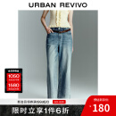UR2025春季新款女装复古水洗磨白阔腿牛仔长裤UYY850071 蓝色 27