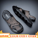 KLWP凉鞋男潮真皮包头拖鞋休闲户外包头凉拖鞋2024新款夏季透气沙滩鞋 灰色3015 38