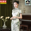 恒源祥高端桑蚕丝真丝旗袍女2025新款夏季日常改良版复古风妈妈气质年轻 浅绿色254 XL 建议105-115斤