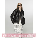 付智恩南城旧巷 复古绵羊皮飞行员皮夹克真皮皮衣外套女2024春秋 黑色 S