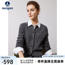 Navigare意大利小帆船女士羊毛衫秋冬保暖休闲针织开衫时尚简约绞花毛衣女 暗岩灰 L