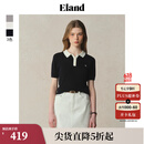 ELAND【莱赛尔＋亚麻】衣恋针织T恤女polo领撞色门襟短袖25夏新款 藏青色(59)Navy L /170
