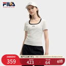FILA 斐乐官方小狐狸女装针织短袖2025夏新款时尚休闲简约修身U领T恤 云菇白-WT M 165/84A/M