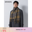 ERDOS 纯羊绒起毛四色织格纹围巾舒适保暖易打理百搭男士围巾 沙漠金 180cmX30cm