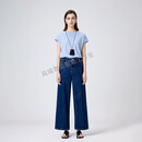 GUYN高端九分宽直筒裤女2025秋季新款无弹U形后袋高腰显瘦阔腿牛仔裤 深蓝 25