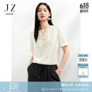 玖姿·安娜蔻知性气质风剪花细闪肌理感宽松短袖上衣女2025夏季新款 浅黄 M