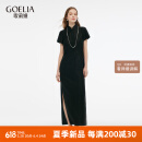 歌莉娅女装旗袍春装新品全真丝18姆米龟纹香云纱中式开衩礼服1E3R4K0TA 00B黑色 L