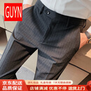 GUYN条纹休闲西裤男士免烫春夏新款抗皱修身小脚九分男裤商务西装裤子 单条装深灰裤 单条装深灰裤 28 建议105斤以内
