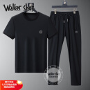 Walker Shop品牌运动套装男夏季新款冰感速干短袖薄款冰丝休闲男装两件套 黑色 XL 135-150斤