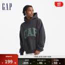 Gap男女装碳素软磨抓绒格纹logo连帽卫衣上衣609221 灰色 170/92A(M)亚洲尺码