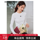 红袖字母绣正肩长袖T恤春秋季新款女装圆领别致小众显瘦百搭打底上衣 本白001 L
