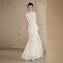 初蝉衣事新中式国风改良旗袍女2026夏季新款高端气质敬酒服订婚礼服鱼尾裙 杏色 M （现货）