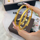商标注册金包银推拉手镯实心素圈光面磨砂手环古法传承可调节手錬小众简约 亮面款(包金0.2g内)经典款