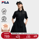 FILA 斐乐官方女装梭织工装连衣裙2025夏季新款时尚凉感防晒收腰裙子 正黑色-BK L 170/88A/L