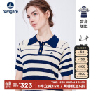 Navigare意大利小帆船女士POLO领短袖条纹针织衫2324524511 蓝/白 XL 