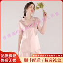 QIANLEEKOOT轻奢品牌女士睡衣女2025高级感夏季冰丝薄款短袖长裤家居服 胭脂粉 S 【90-100斤】