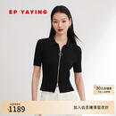 EP雅莹女装 POLO领冰丝空调衫修身拉链短袖针织开衫 夏季商场同款9136A 黑色 L