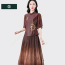BG GLAMURB奢侈高端品牌香云纱套装女真丝新桑蚕丝大码显瘦两件套年轻妈妈装 红色两件套 2XL