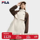 FILA 斐乐官方女装梭织中长款外套2025春新款时尚休闲宽松拼色上衣 东方白-WT M (165) 84A