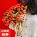 玫瑰花束毯子手工编织diy材料包毛线团钩织花朵毛毯花勾针铃兰花 桔色蓝铃花毯9团线送工具教程
